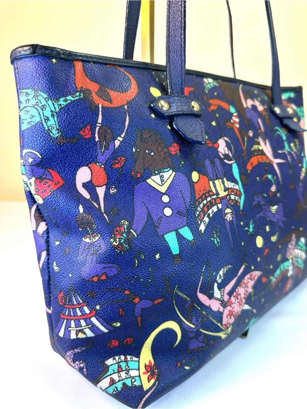 Piero Guidi Chiara Tote “Magic Circus” Coated Canvas Calfskin Straps Italy - Picture 8 of 17